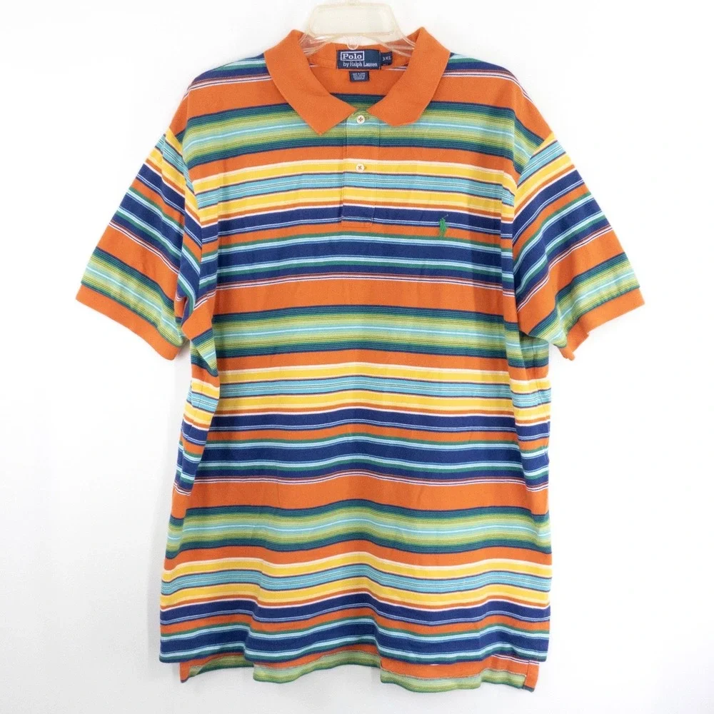 Vintage Polo Ralph Lauren Men's XXL Multicolor Striped Mesh Polo Shirt